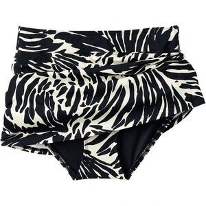 Land’s End Plus swimsuit bottom skirt control panty black egret white scroll Var